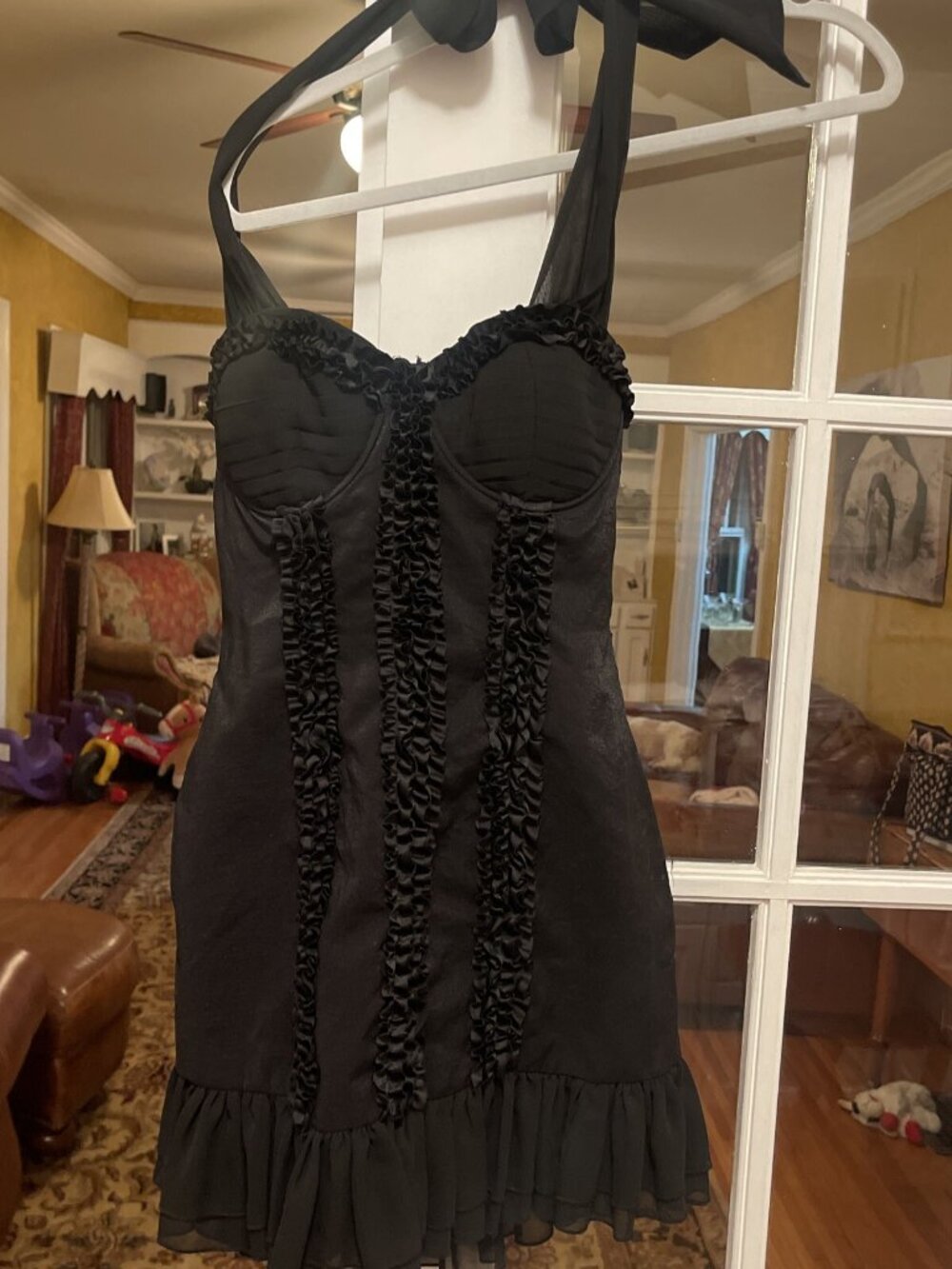 Twelve By Twelve gray silk ruffle dress- Small 36x 27 Stunning well made dress